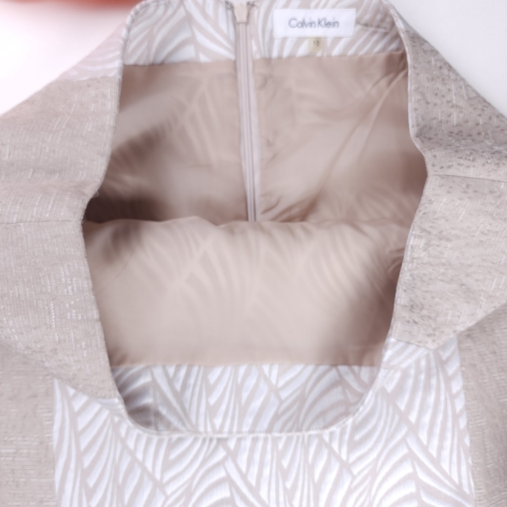New Calvin Klein Beige Off White Patterned Skirt Sz 10 - Picture 5 of 9